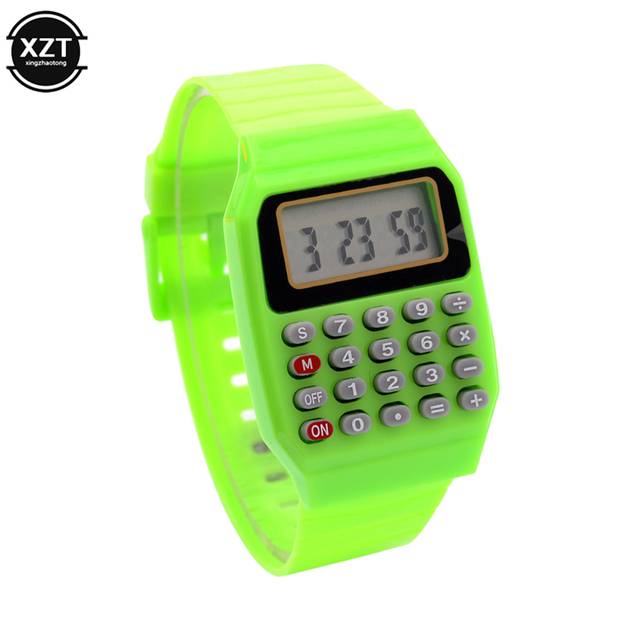 Dětské náramkové školní hodinky s kalkulačkou - Zelená