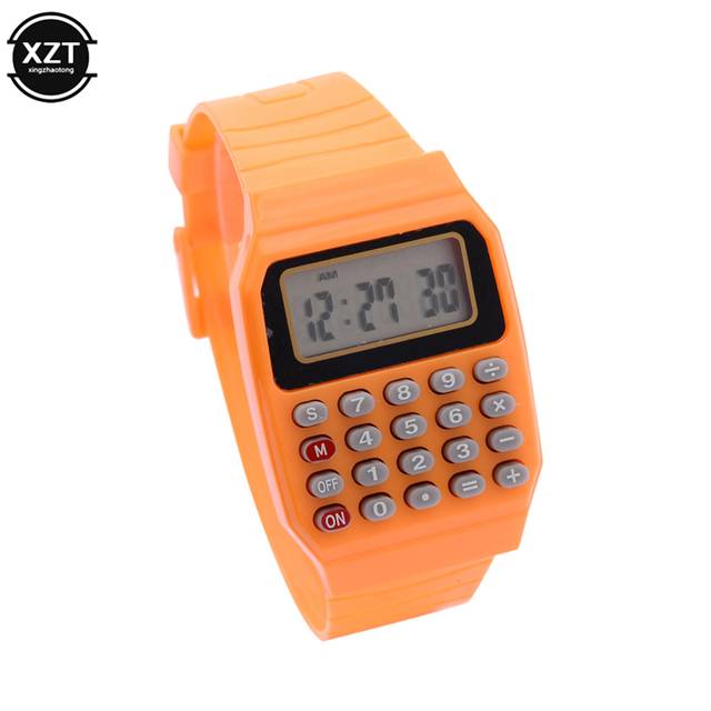 Dětské náramkové školní hodinky s kalkulačkou - Oranžová