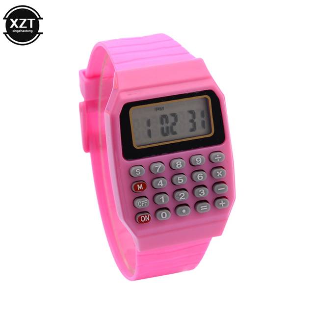 Dětské náramkové školní hodinky s kalkulačkou - Růžová