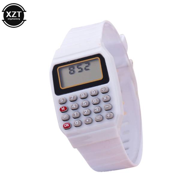 Dětské náramkové školní hodinky s kalkulačkou - Bílá