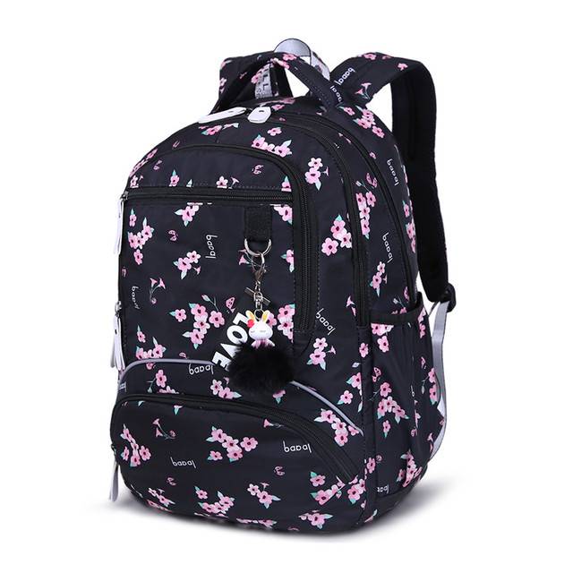 Školní dívčí batoh s květinovým designem - černý květ
