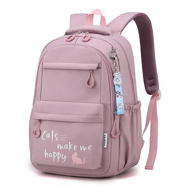 Dívčí školní batoh s kočičím motivem - Růžová
