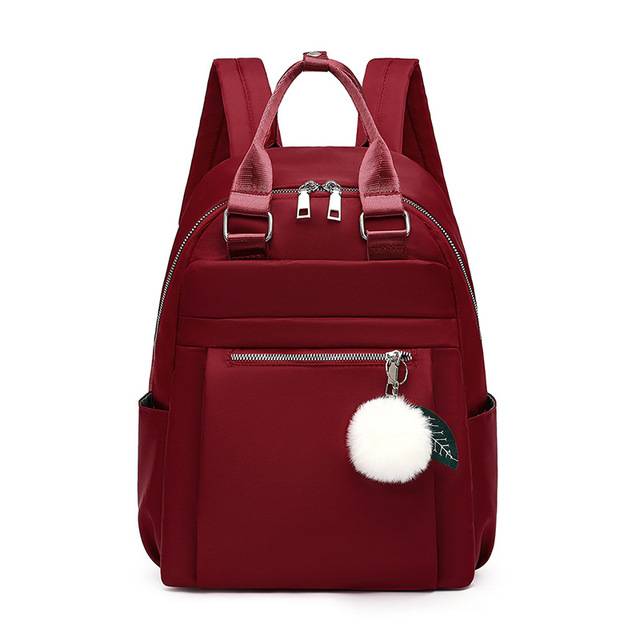 Dámský módní batoh s plyšovou koulí - Červená