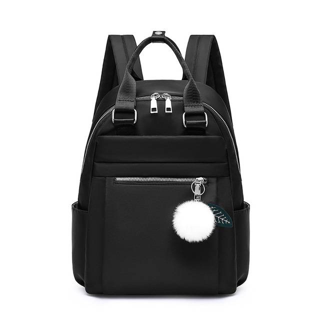 Dámský módní batoh s plyšovou koulí - Černá