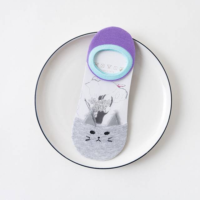 Barevné ponožky | kotníkové ponožky, motiv kočka - 35-41 - ws121hui, 35 - 41