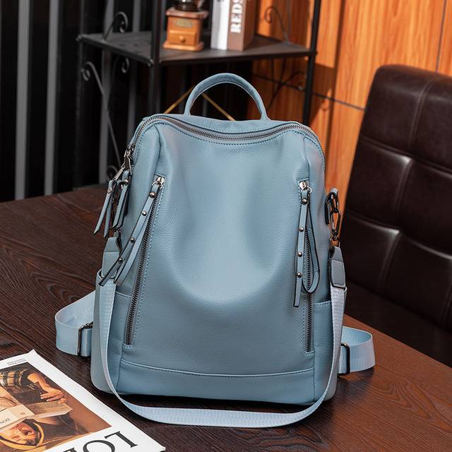 Luxusní elegantní dámský batoh - Modrá dámská kabelka, 32 x 15 x 36 cm