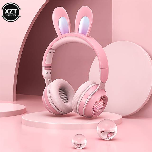 Dětská bezdrátová sluchátka s ušima - Růžová