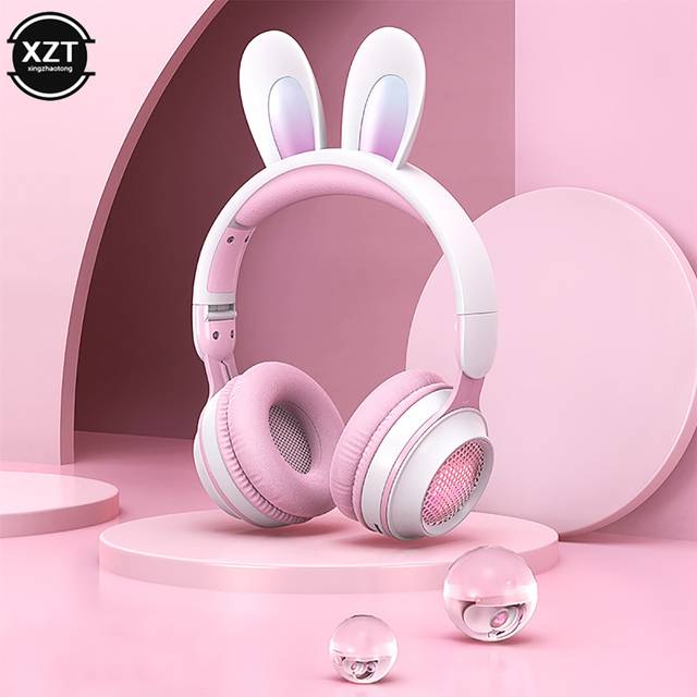 Dětská bezdrátová sluchátka s ušima - růžové a bílé