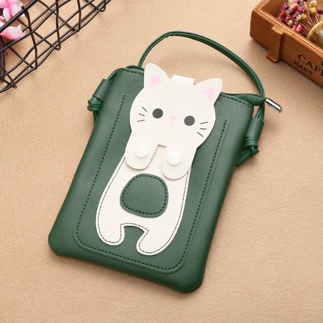 Roztomilá kožená kočičí kabelka - Zelená