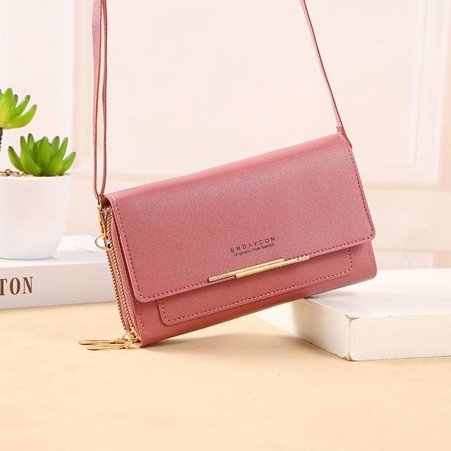 Módní dámská kabelka s peněženkou - Tmavě růžová
