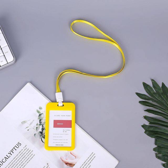 Průhledný držák ID karty s popruhem - žlutá