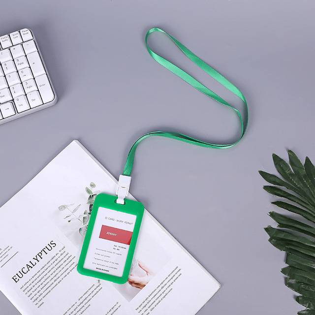 Průhledný držák ID karty s popruhem - Zelená