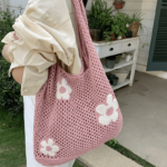 Květinová pletená prostorná nákupní taška