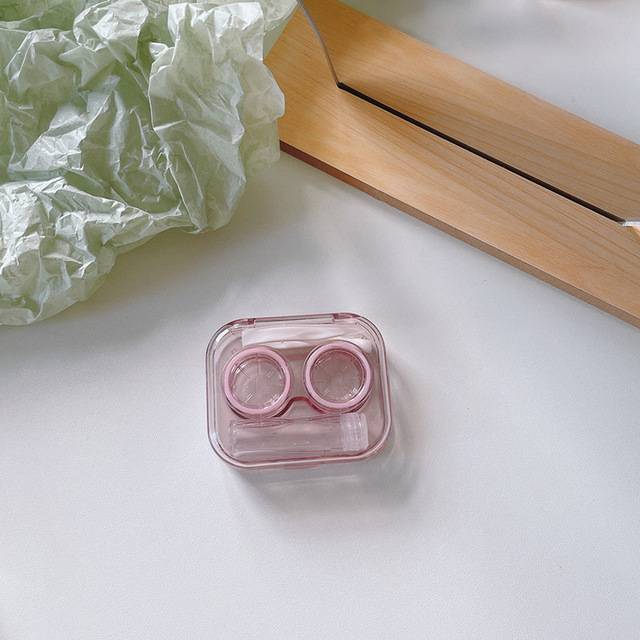Malá transparentní krabička na kontaktní čočky - růžový