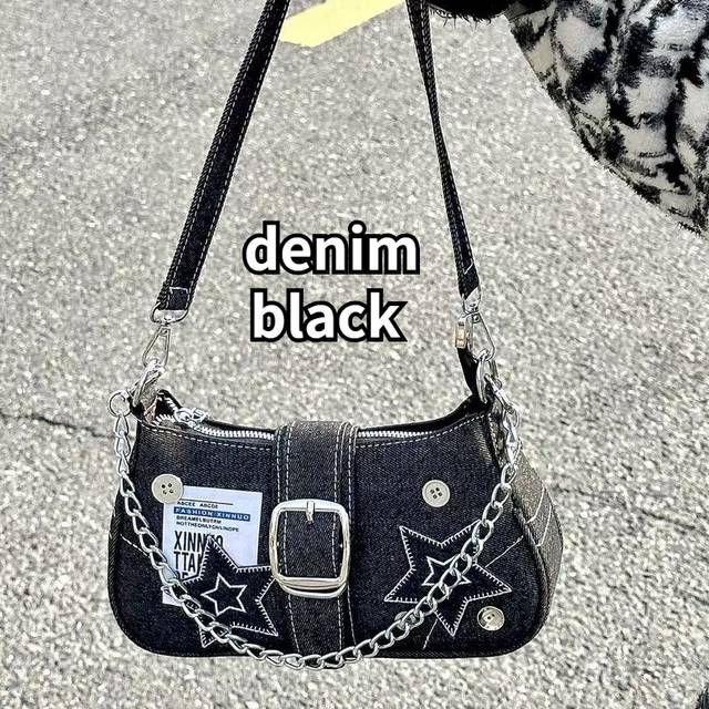 Dívčí kabelka s retro řetězem - džínová černá