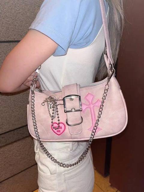 Dívčí kabelka s retro řetězem - světle růžová A