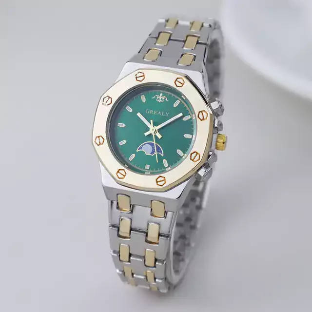 Elegantní stylové dámské hodinky - Polozlato zelená