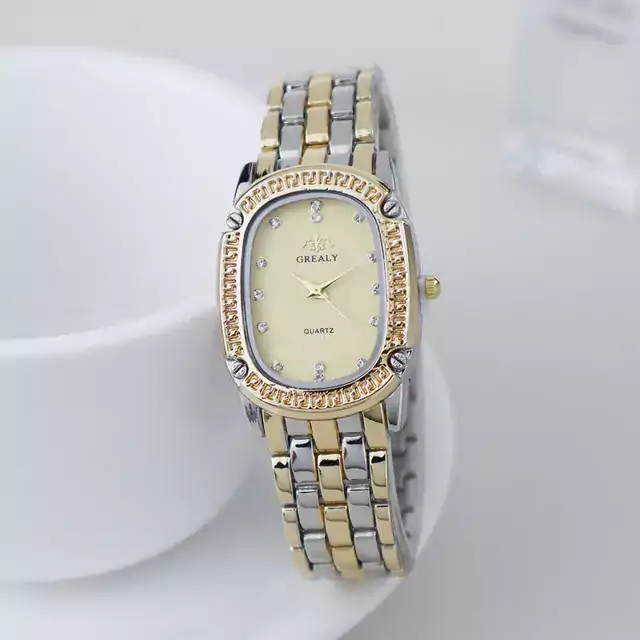Módní dámské náramkové hodinky s kovovým páskem - Polozlaté zlato