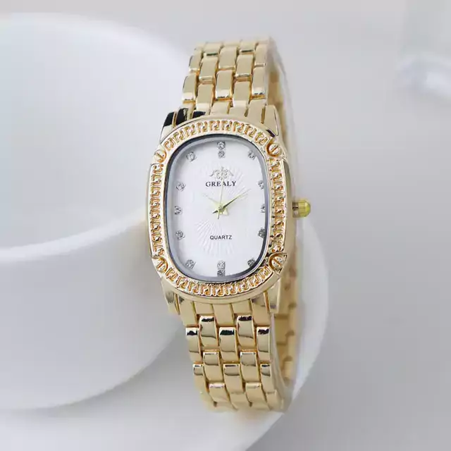 Módní dámské náramkové hodinky s kovovým páskem - Zlato bílá