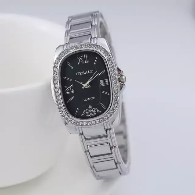 Luxusní módní dámské hodinky s ocelovým páskem - Stříbrná černá