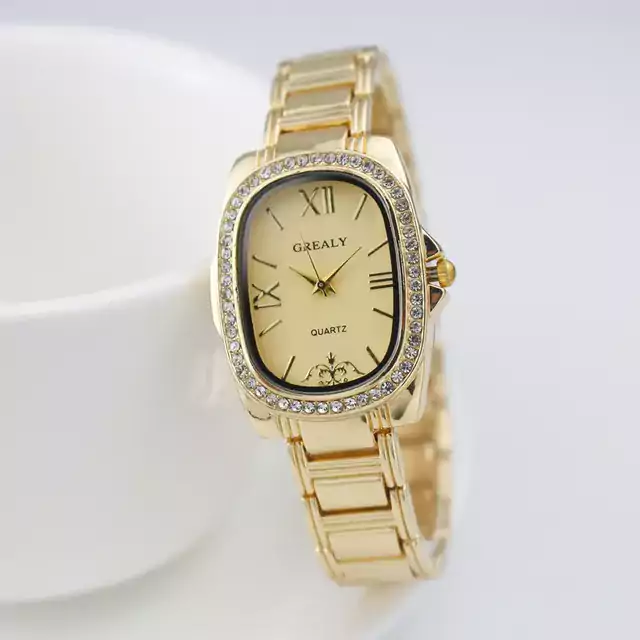 Luxusní módní dámské hodinky s ocelovým páskem - zlaté zlato