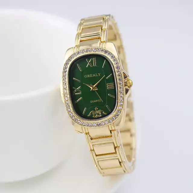 Luxusní módní dámské hodinky s ocelovým páskem - Zlato zelená