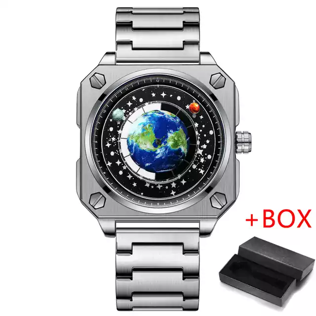 Luxusní voděodolné hodinky s motivem zeměkoule - Stříbrná černá