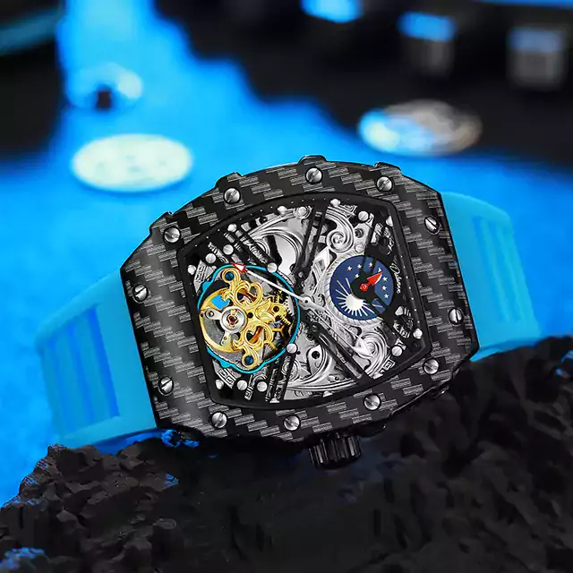 Luxusní průhledné pánské hodinky - modrá, černá