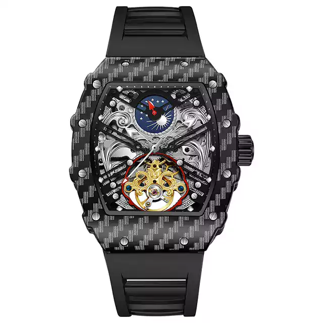 Luxusní průhledné pánské hodinky - Černá červená