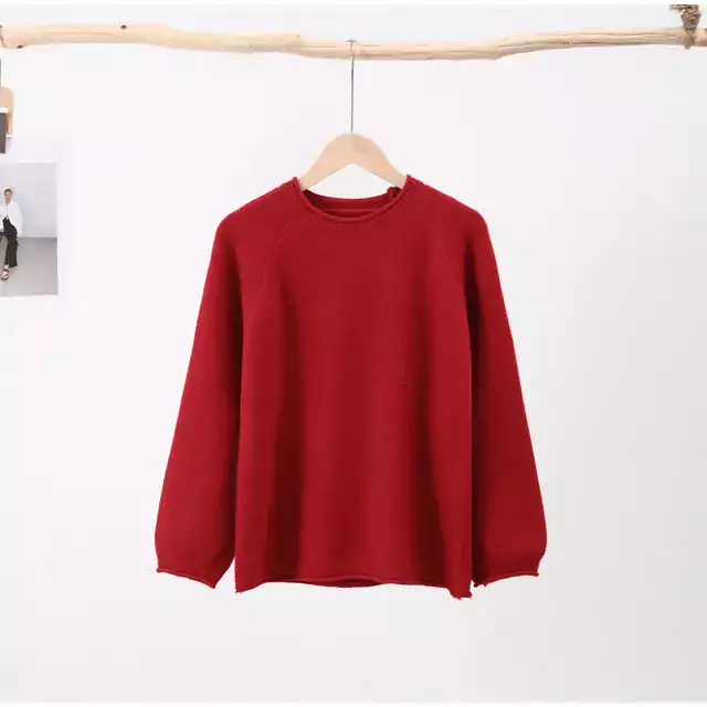 Volný dámský svetr s dlouhým rukávem - Červené, XL
