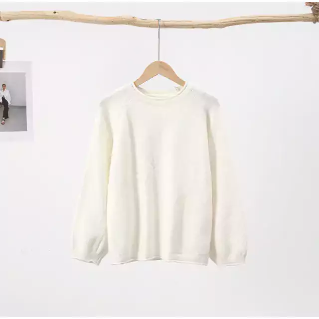 Volný dámský svetr s dlouhým rukávem - Rýže bílá, XL