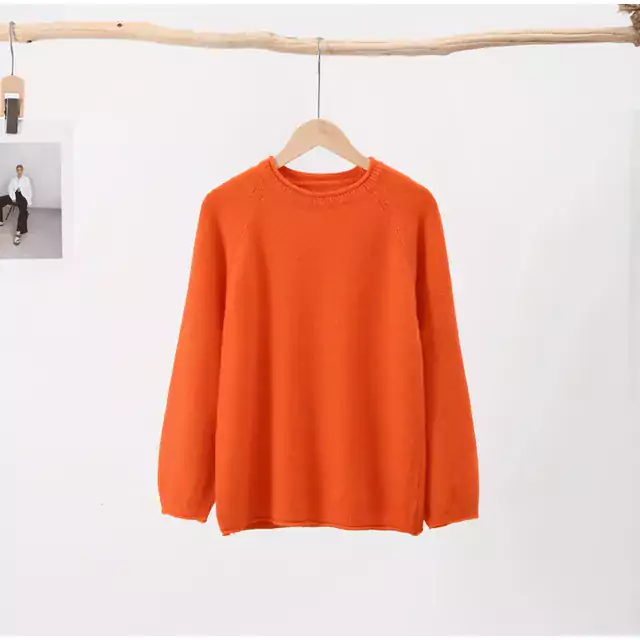 Volný dámský svetr s dlouhým rukávem - oranžový, S