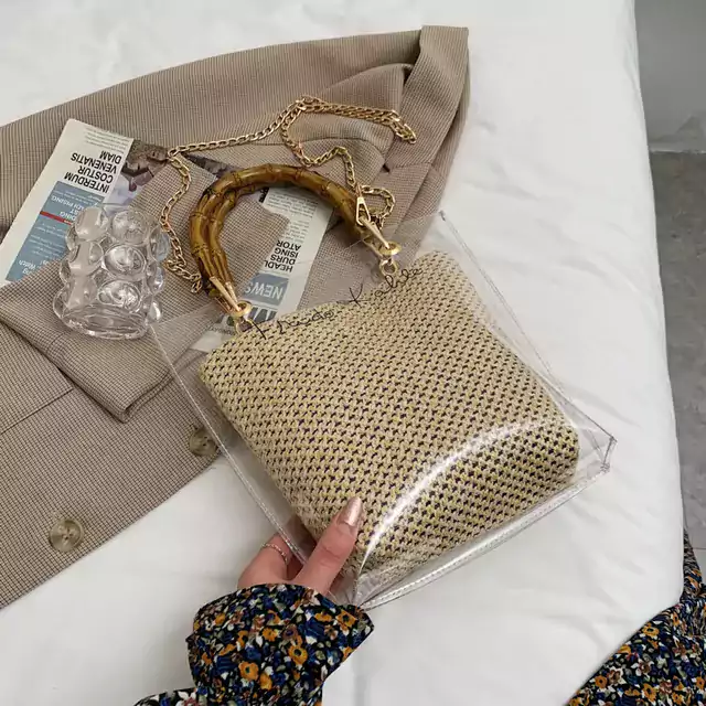 Stylová dámská průhledná pletená kabelka - Khaki