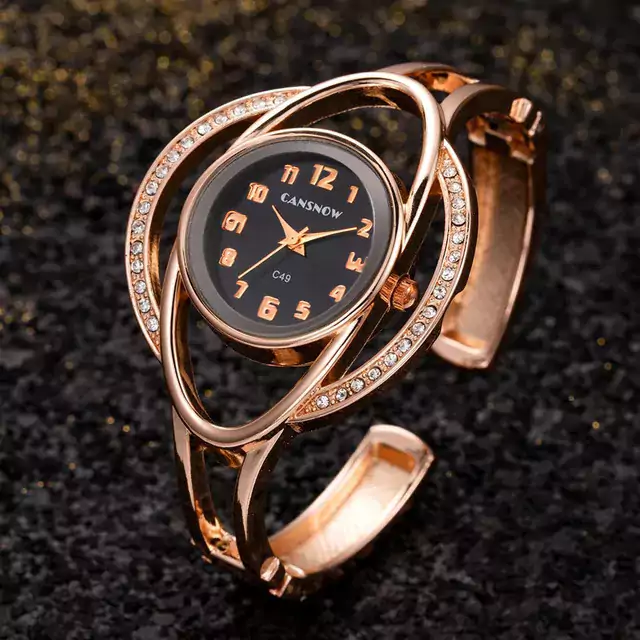 Luxusní dámské hodinky s náramkem z nerezové oceli - Růžově zlatá černá