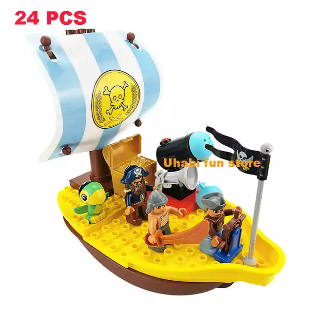 Stavebnice pirátské lodi | Styl Lego - modrá pirátská loď