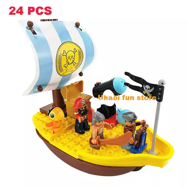 Stavebnice pirátské lodi | Styl Lego - červená pirátská loď