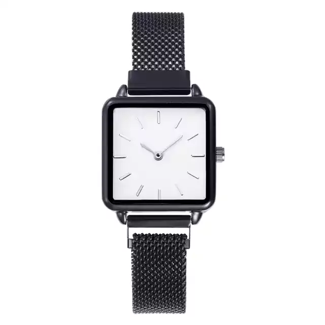 Elegantní čtvercové dámské hodinky - Černá bílá