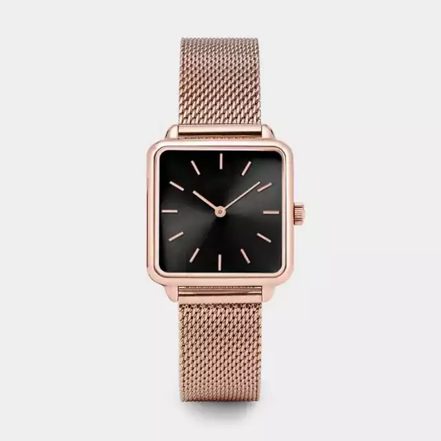 Elegantní čtvercové dámské hodinky - růžové zlato černé