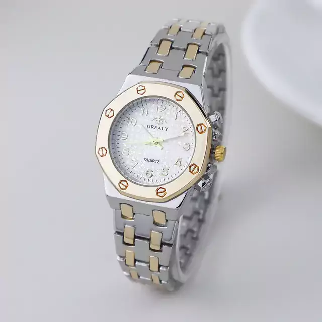 Luxusní dámské hodinky s ocelovým páskem - Polozlato bílá