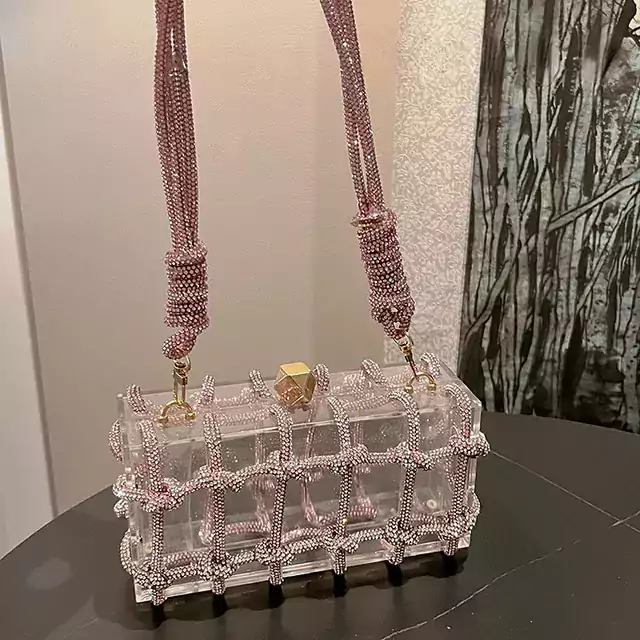 Luxusní transparentní párty kabelka - světle růžová