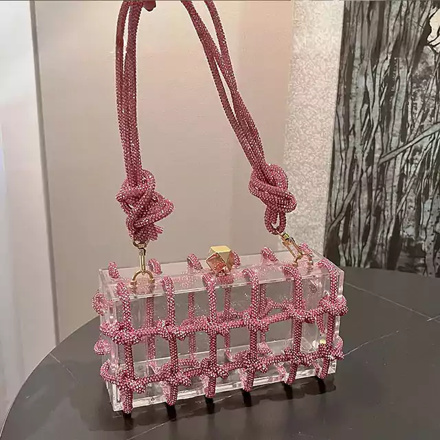 Luxusní transparentní párty kabelka - růžová růže