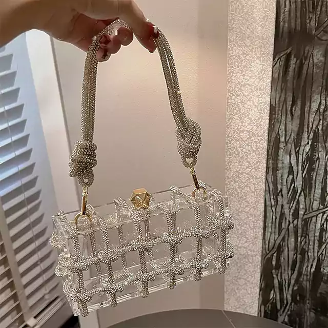 Luxusní transparentní párty kabelka - Stříbrný