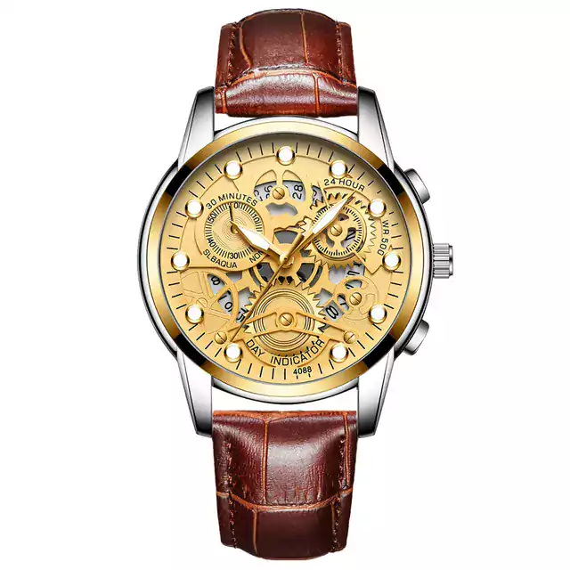 Luxusní pánské hodinky s nerezovým páskem - Hnědé zlato Stříbrné