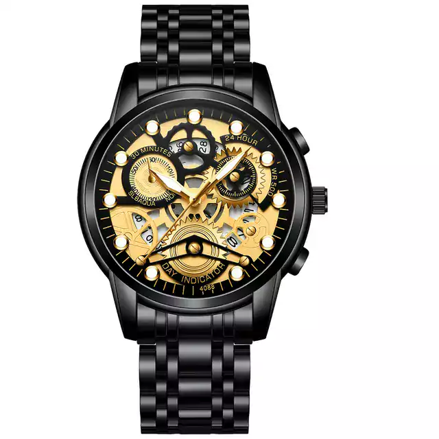 Luxusní pánské hodinky s nerezovým páskem - Černé zlato