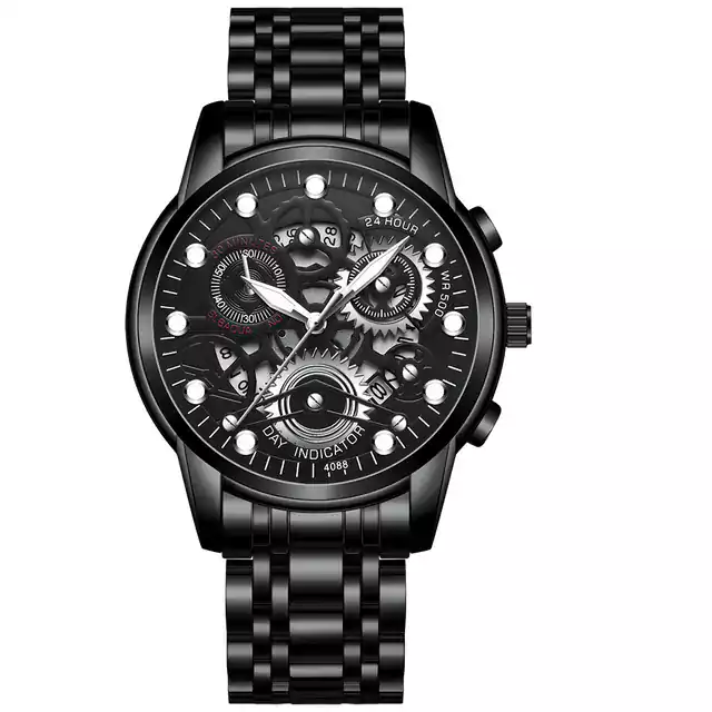 Luxusní pánské hodinky s nerezovým páskem - Černá