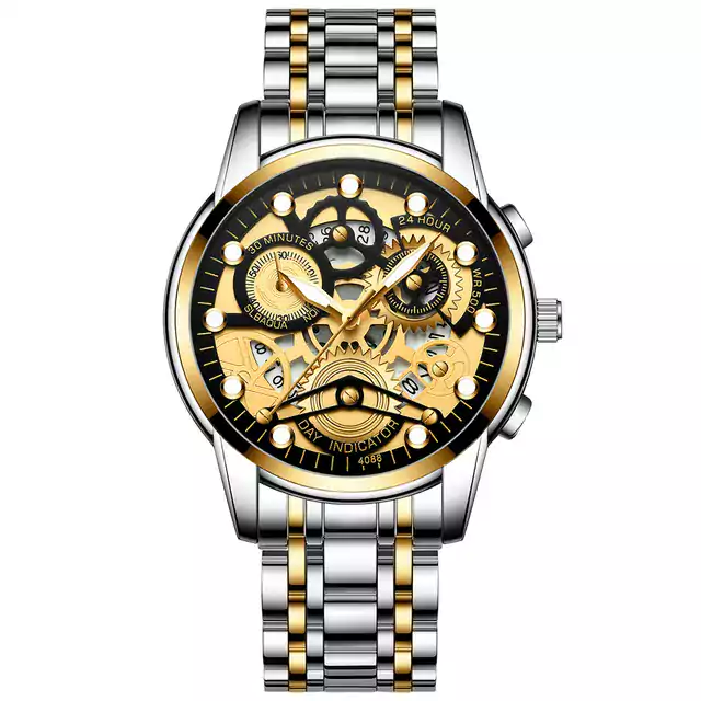 Luxusní pánské hodinky s nerezovým páskem - Stříbrná Zlatá Černá