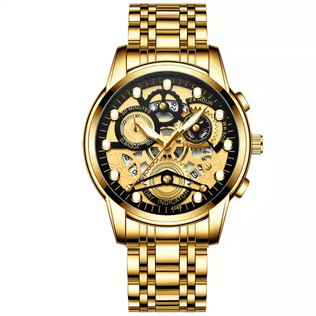 Luxusní pánské hodinky s nerezovým páskem - Zlatá černá