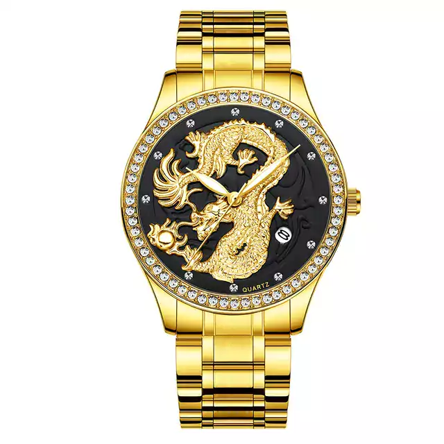 Luxusní pánské hodinky s čínským drakem - Zlatá černá