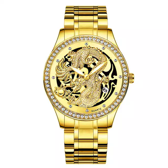 Luxusní pánské hodinky s čínským drakem - Zlato