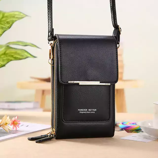 Módní kabelka s peněženkou a prostorem pro mobil - Černá